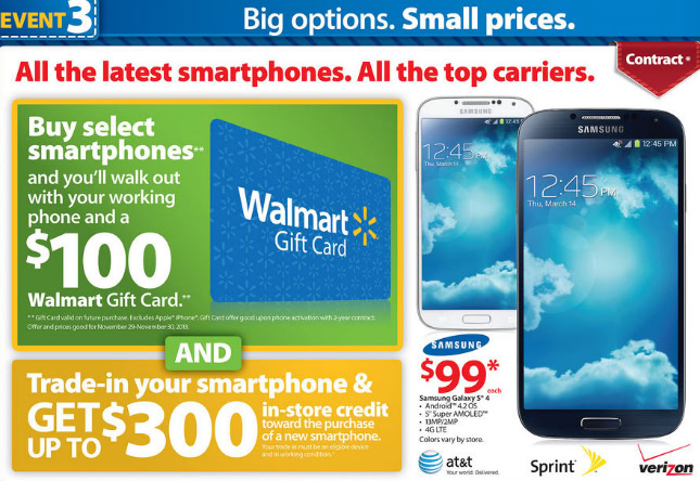 Walmart Black Friday full ad leaked: $100 Gift Card with select smartphone purchases, $99 Galaxy ...