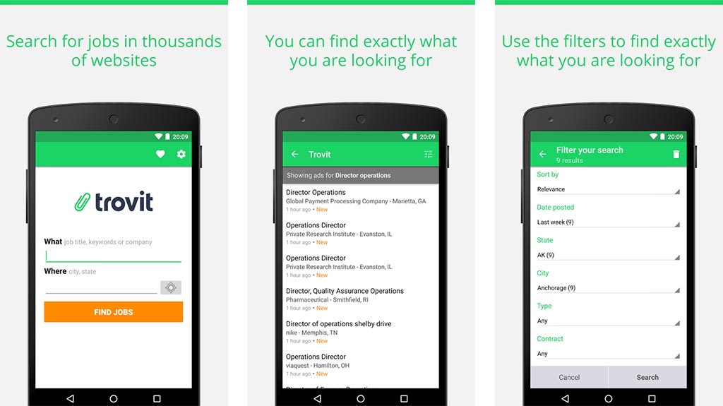 mejores aplicaciones de búsqueda de empleo de trovit para Android