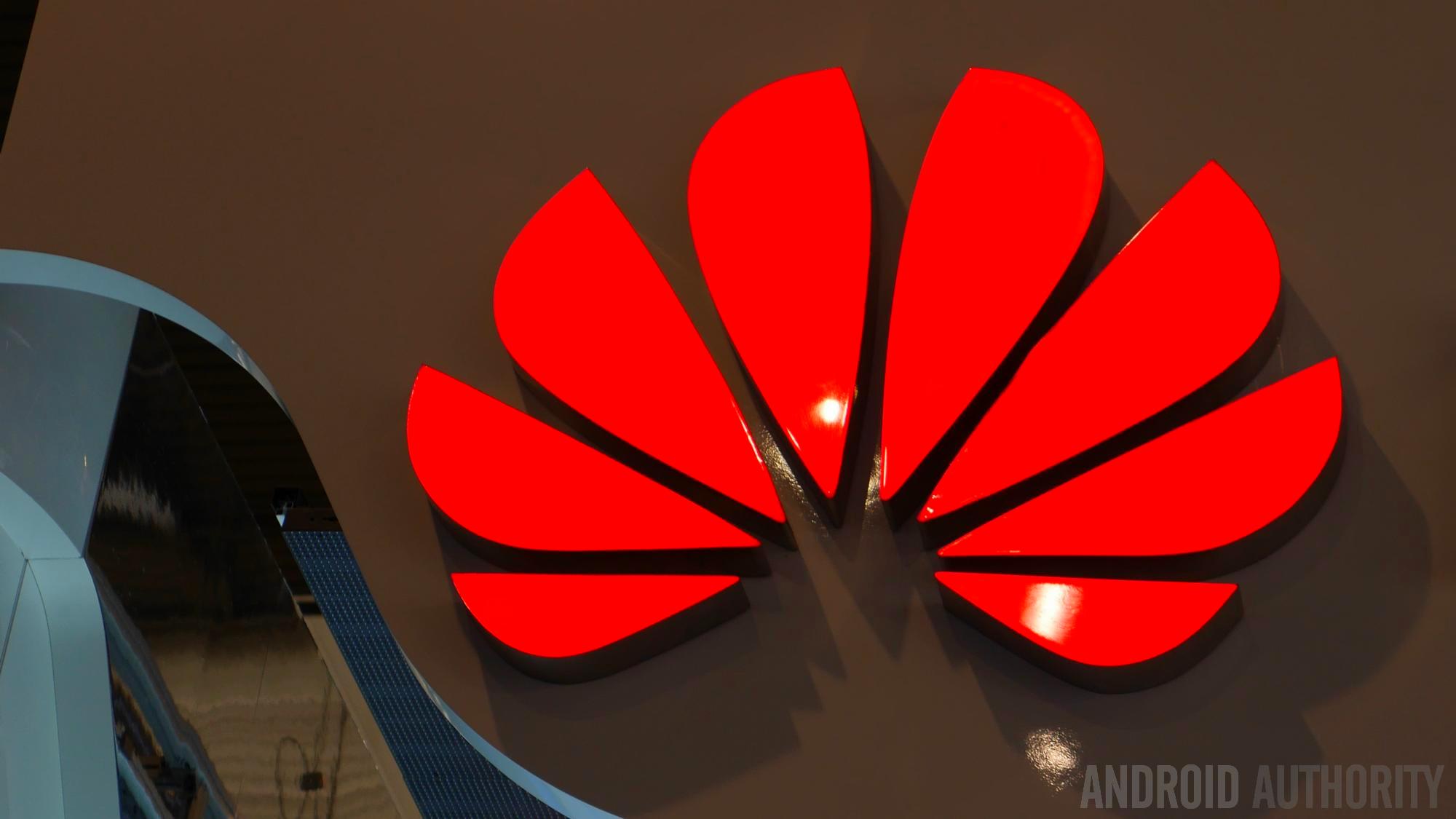 The Huawei Logo from a trade event.