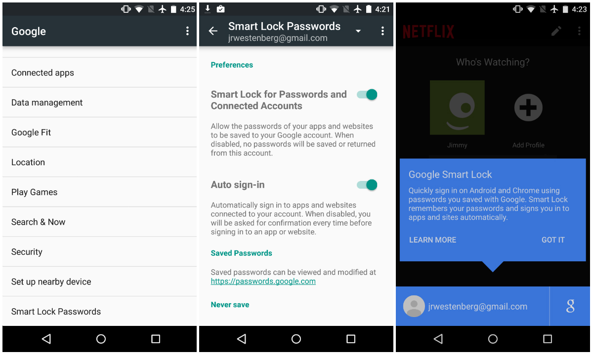 Google Smart Lock passwords aa
