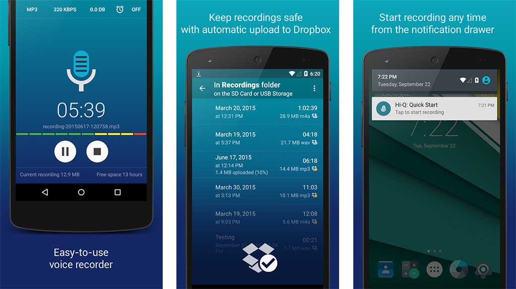 Hi-Q Voice Recorder es una de las mejores aplicaciones de dictado para Android