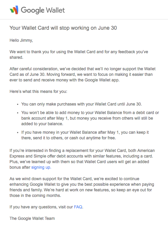Physical Google Wallet email