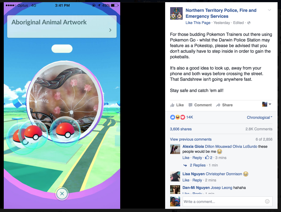 Northern Territory Police, Fire and Emergency Services Pokemon Go Facebook