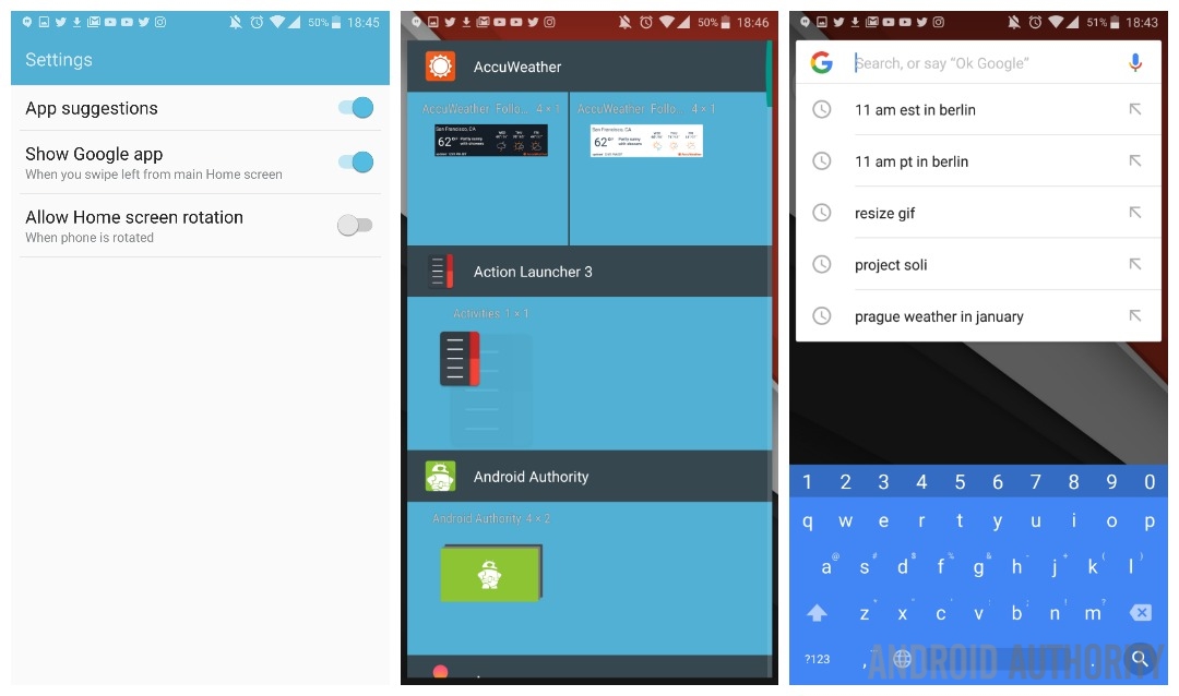 Google Nexus Launcher settings widgets and search