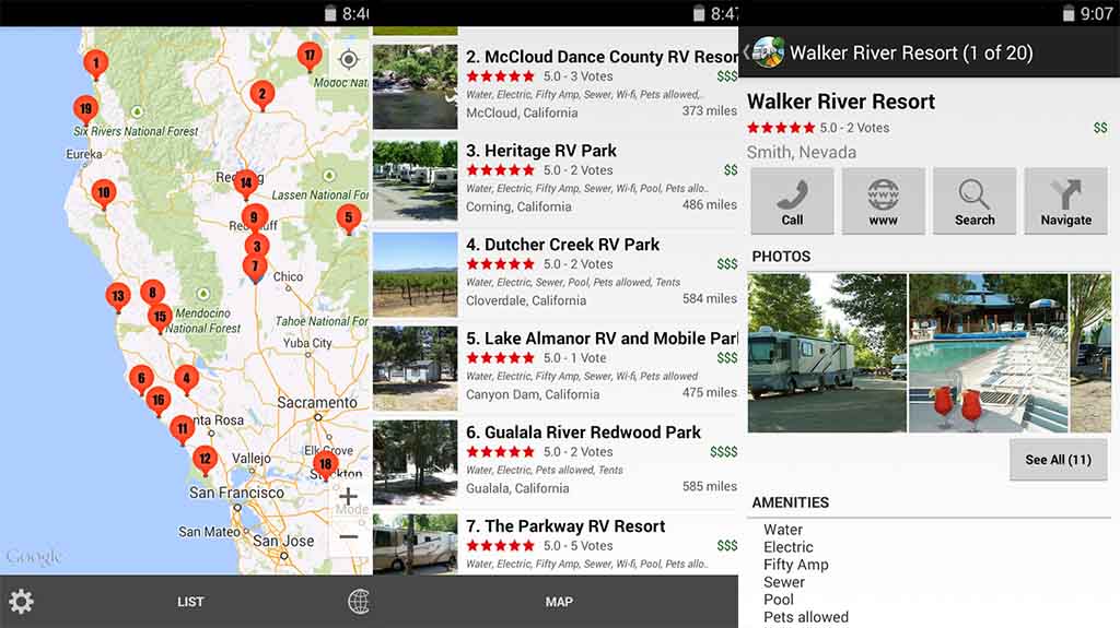 Campings y parques de casas rodantes: las mejores aplicaciones de viaje por carretera para Android