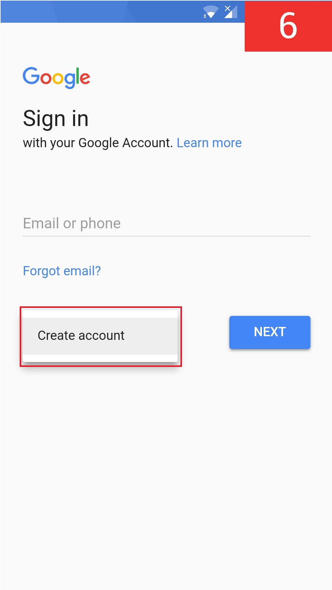 create account button