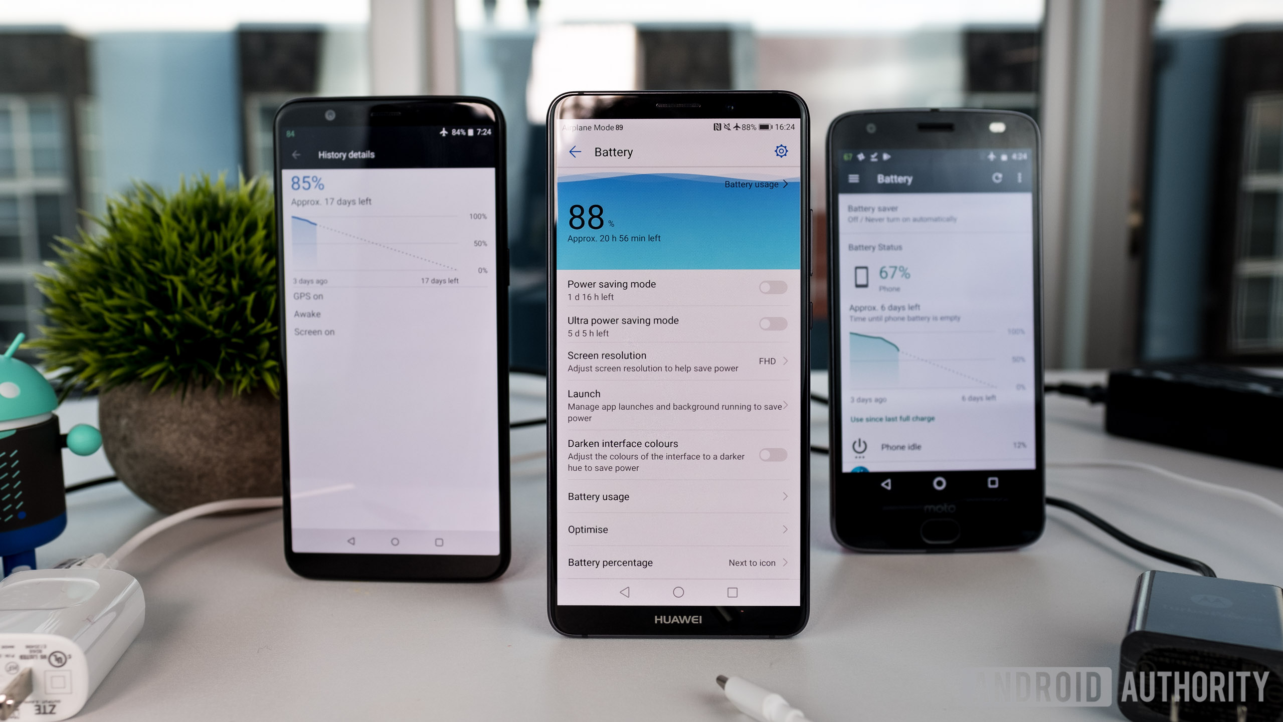 Battery life screens on Android smartphones