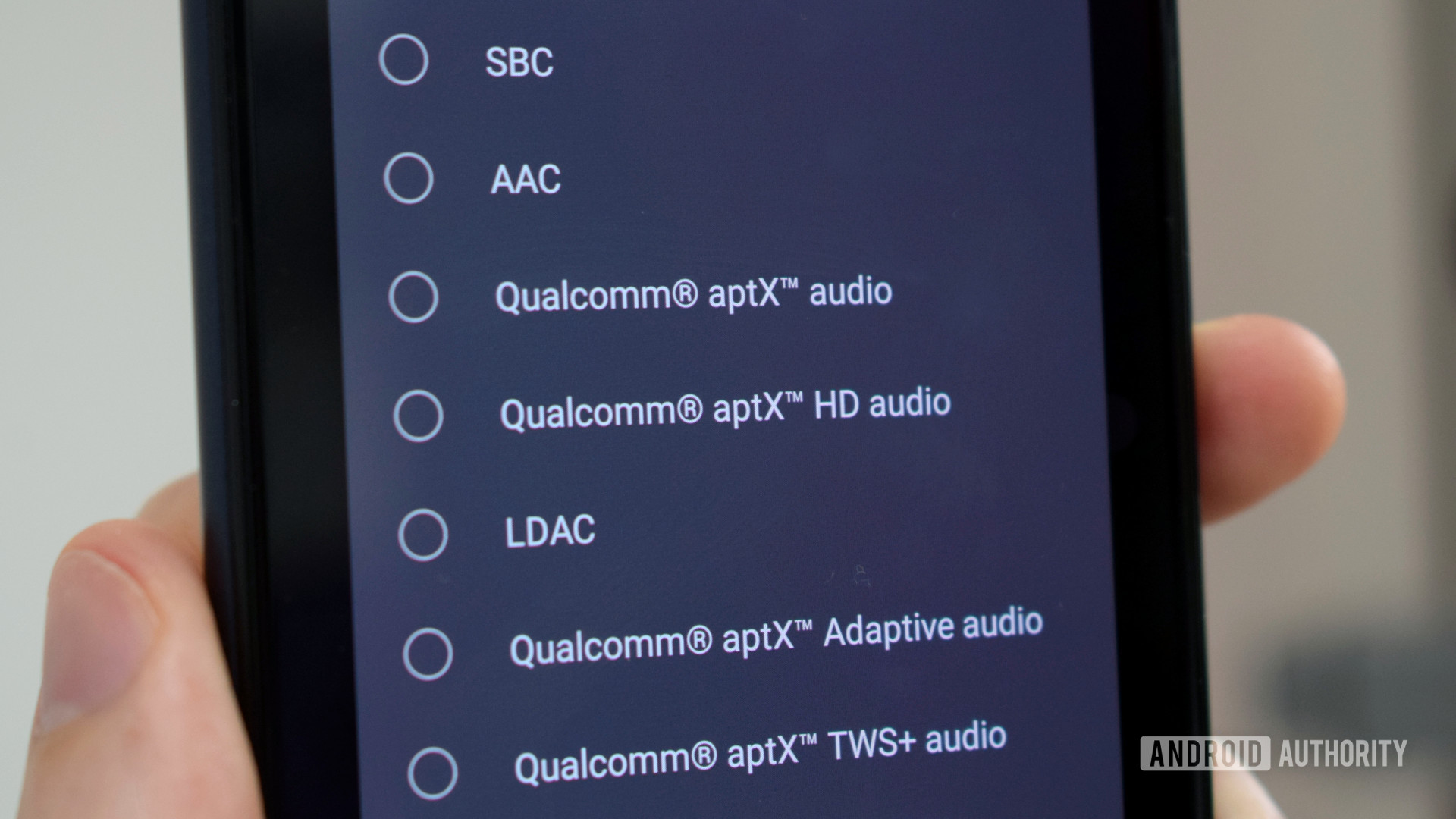 List of Bluetooth audio codecs in the Android settings menu