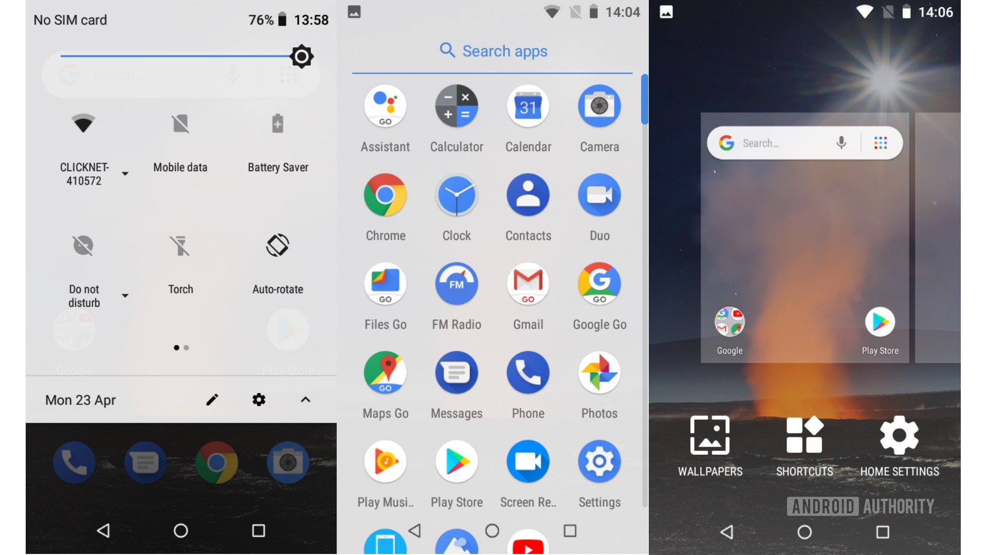 Android Go software example screens
