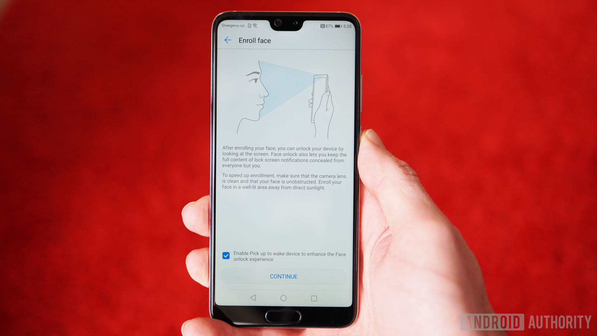 Reconnaissance faciale : menu des paramètres de déverrouillage du visage sur un Huawei P20 Pro