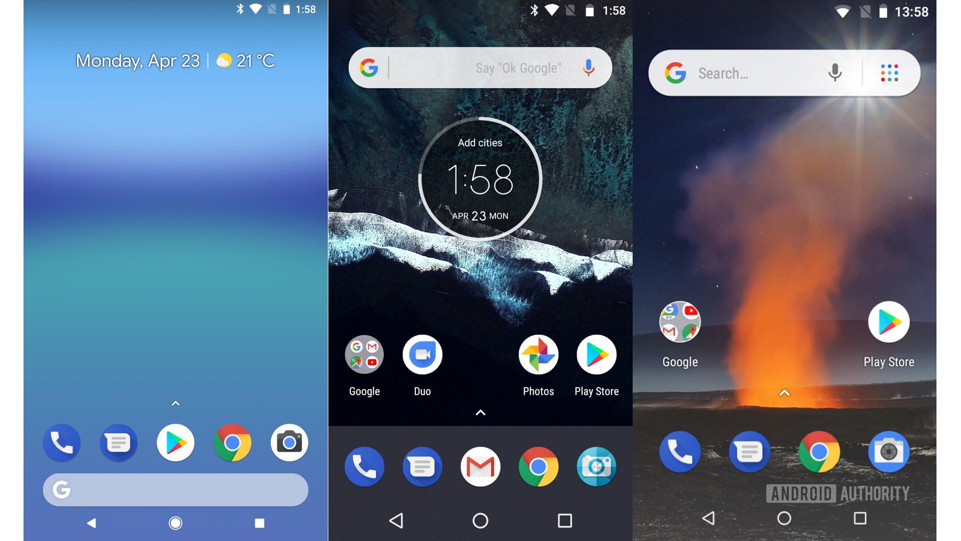 Stock Android, Android One and Android Go home screens