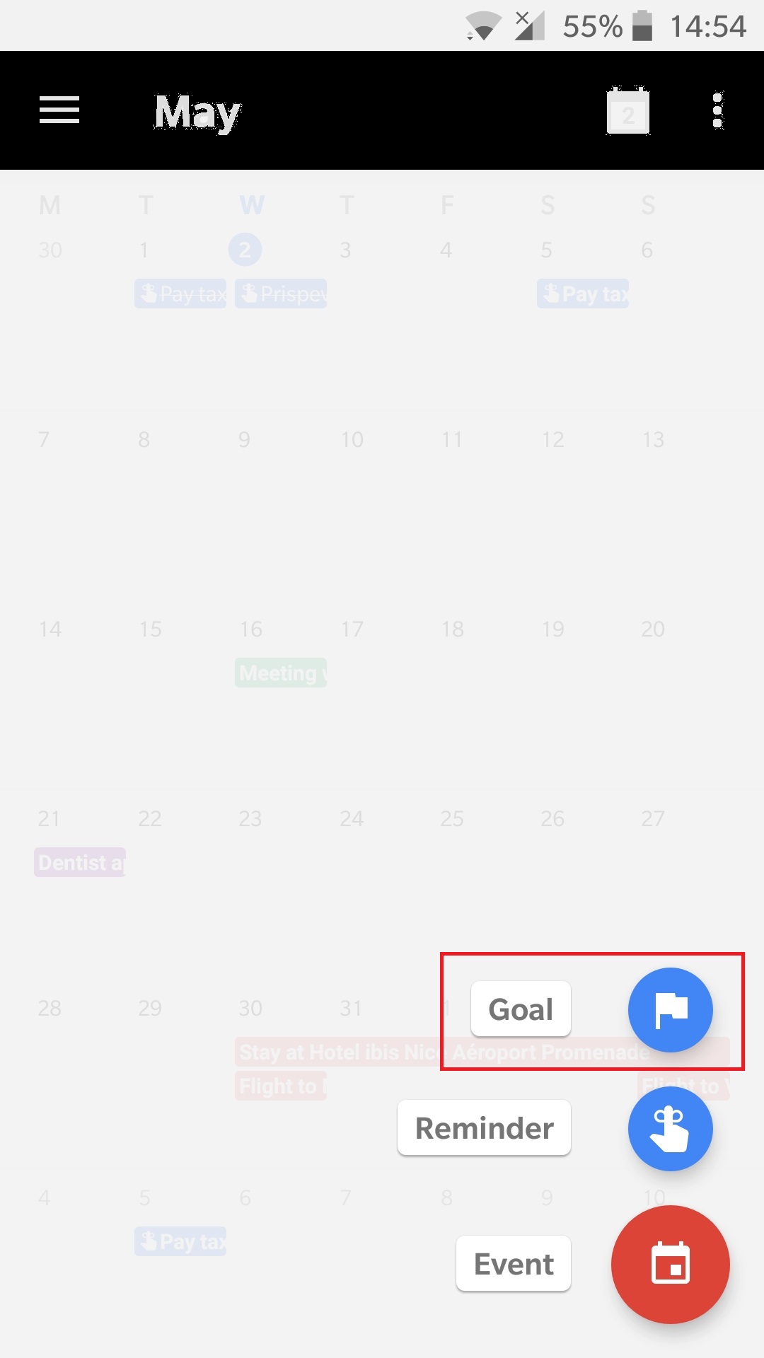 google calendar goals to setup