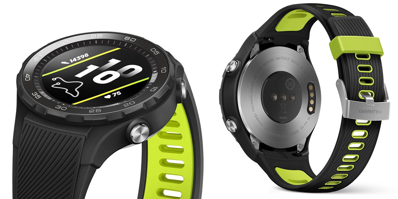 An image of the front and back of a Huawei Watch 2, 2018 model.