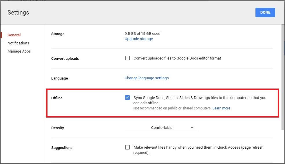 how to use google drive offline mode