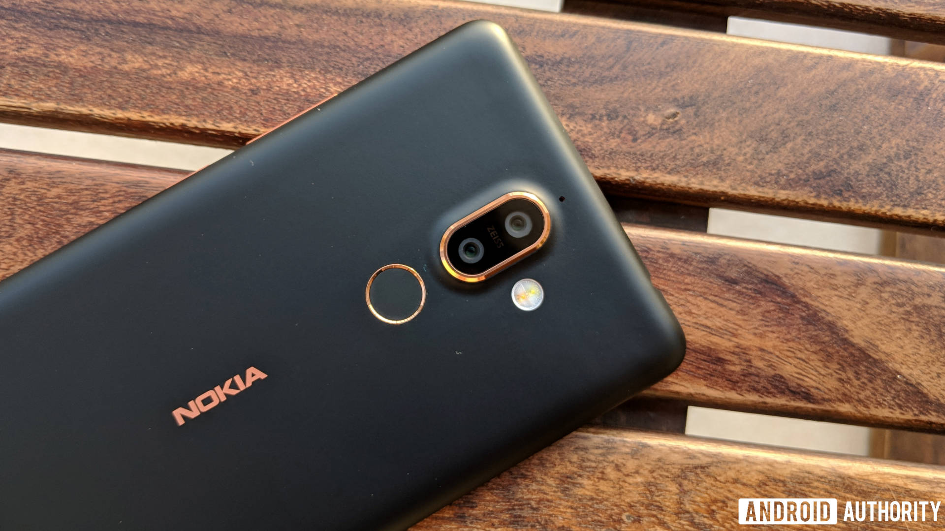 Nokia 7 plus from the back showing camera, Nokia logo and finger scanner