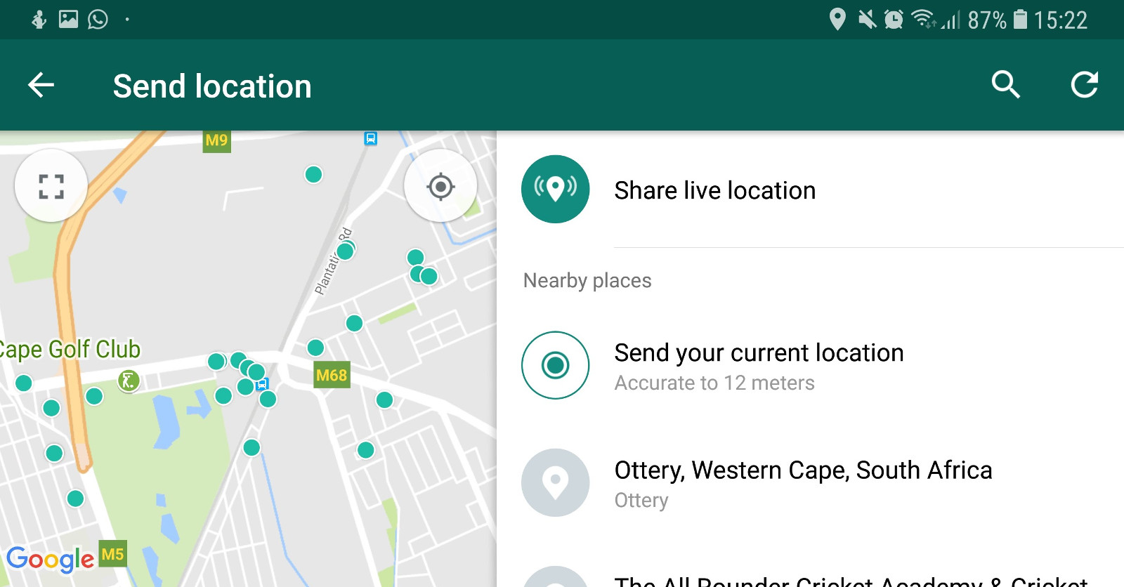 The location sharing screen in WhatsApp - whatsapp tricks