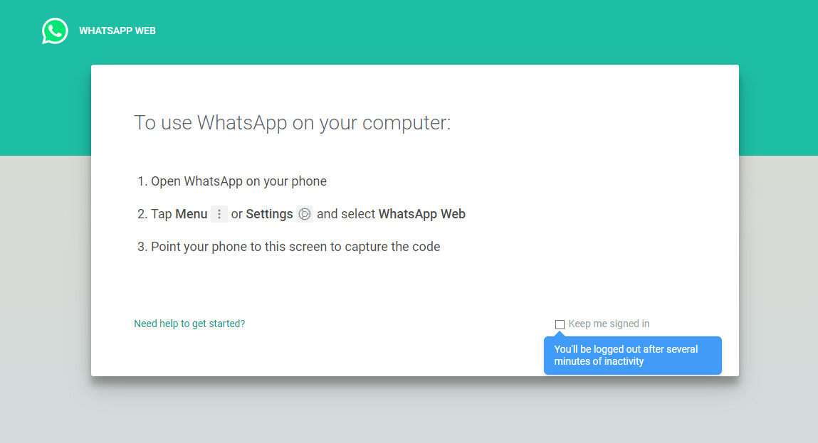 The login screen for WhatsApp Web - whatsapp tricks