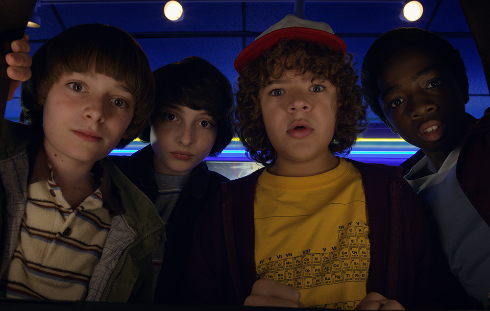 An image of the four principal cast members of the show Stranger Things.