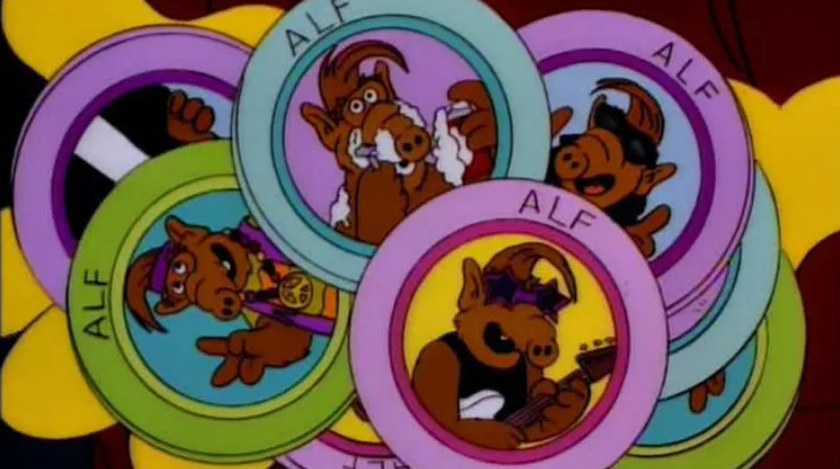 A screenshot of the Alf POGs from an episode of The Simpsons.