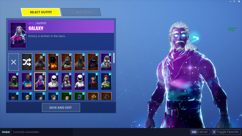 A screenshot of the Samsung Galaxy Skin for Fortnite Mobile for Android.