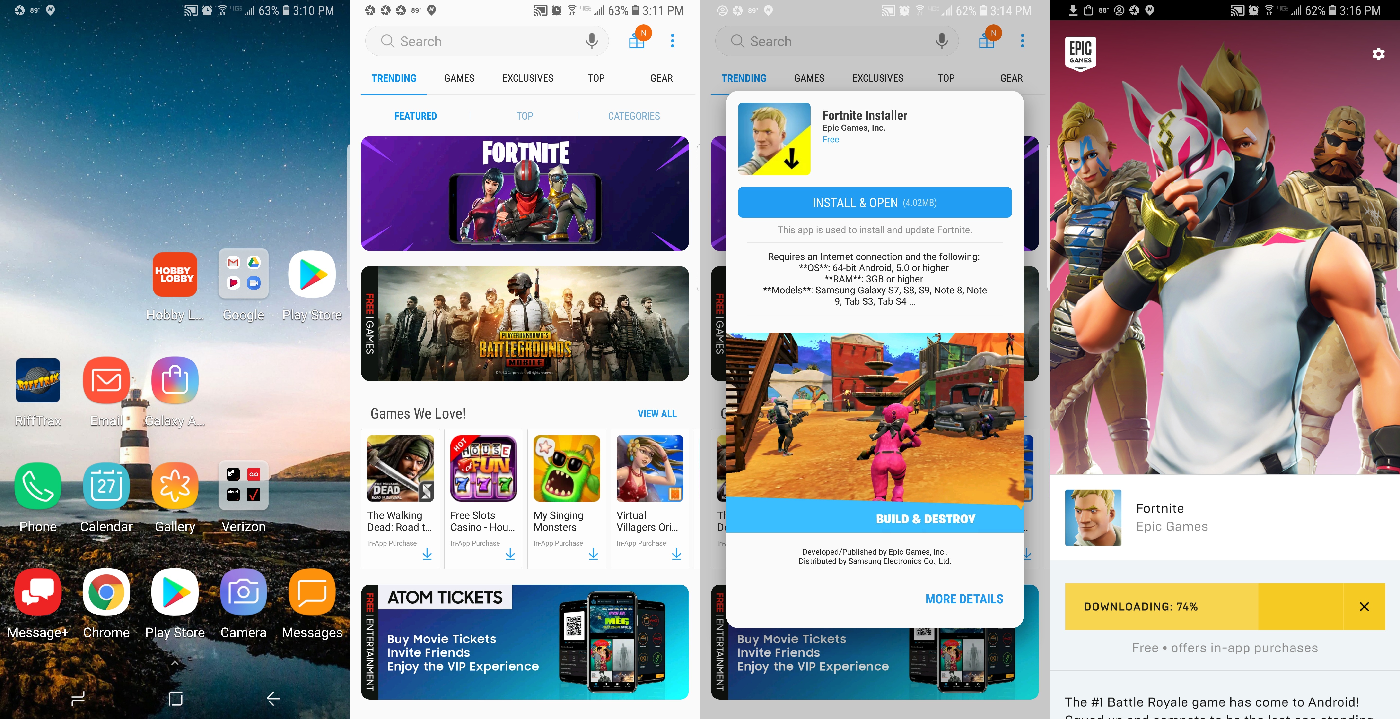 tap on it and you should see a big fortnite banner in the front page of the store tap on that banner and you will then be prompted to download the - fortnite android app beta