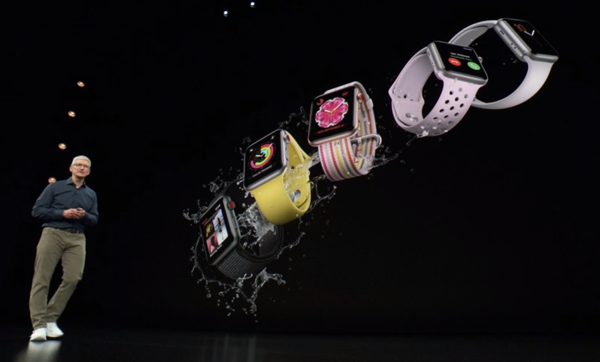 Various Apple Watch models as seen at the Apple Event 2018.
