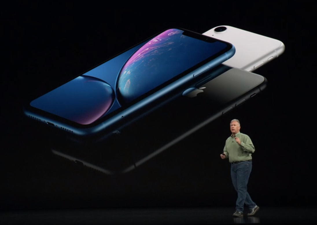 The Apple iPhone XR as depicted on stage during the Apple Event 2018.