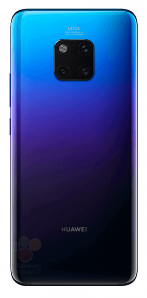 A leaked image of the Huawei Mate 20 Pro in Twilight color.