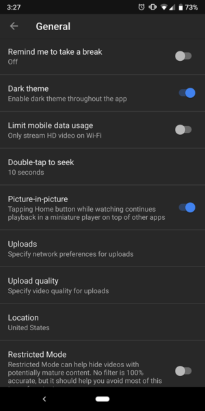A screenshot of YouTube dark mode in action on an Android smartphone.