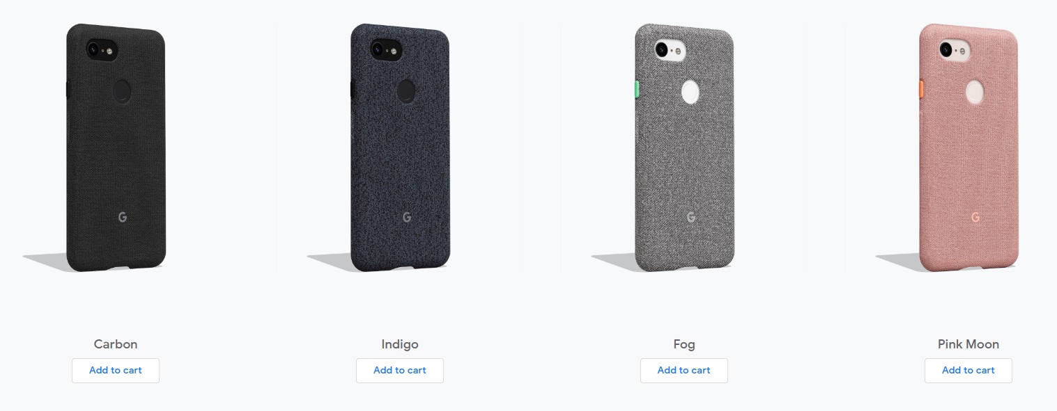 The four available colors of the Google Pixel 3 Fabric Case.