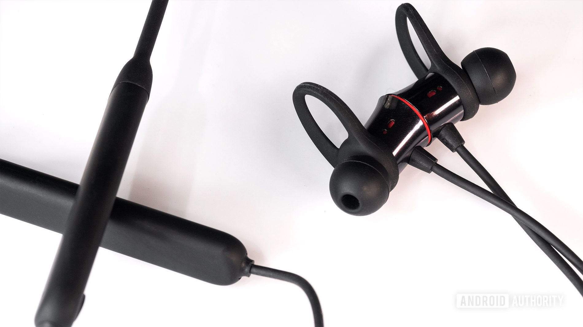 A picture of the OnePlus Bullets Wireless A top-down image of the earbuds and the neckband.