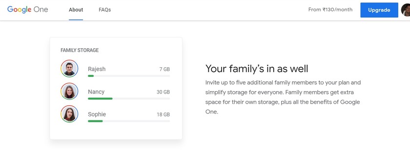 Google One family sharing feature