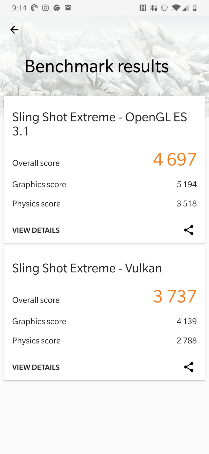 Screenshoot of OnePlus 6T 3D Mark Benchmark results