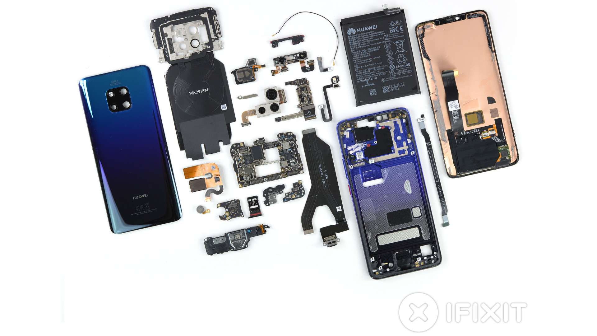 A disassembled Huawei Mate 20 Pro .