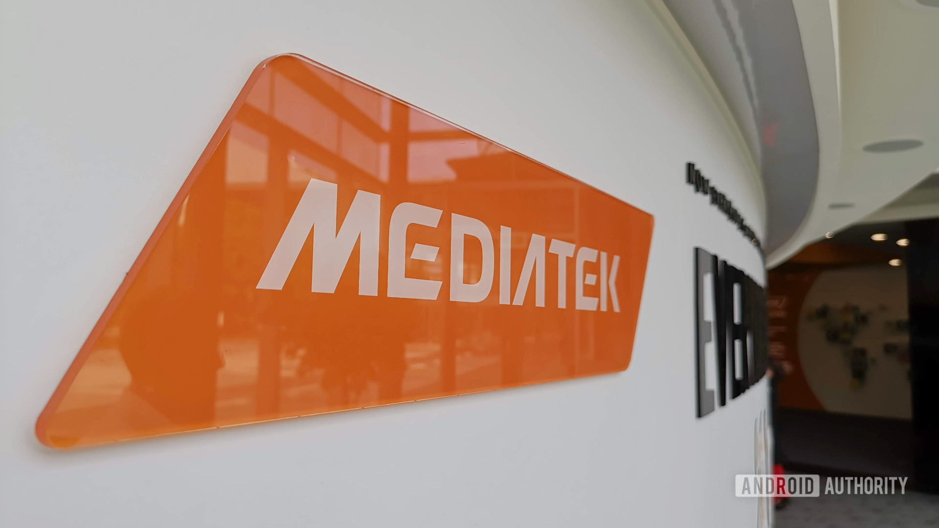 The MediaTek logo at the company's Hsinchu HQ.