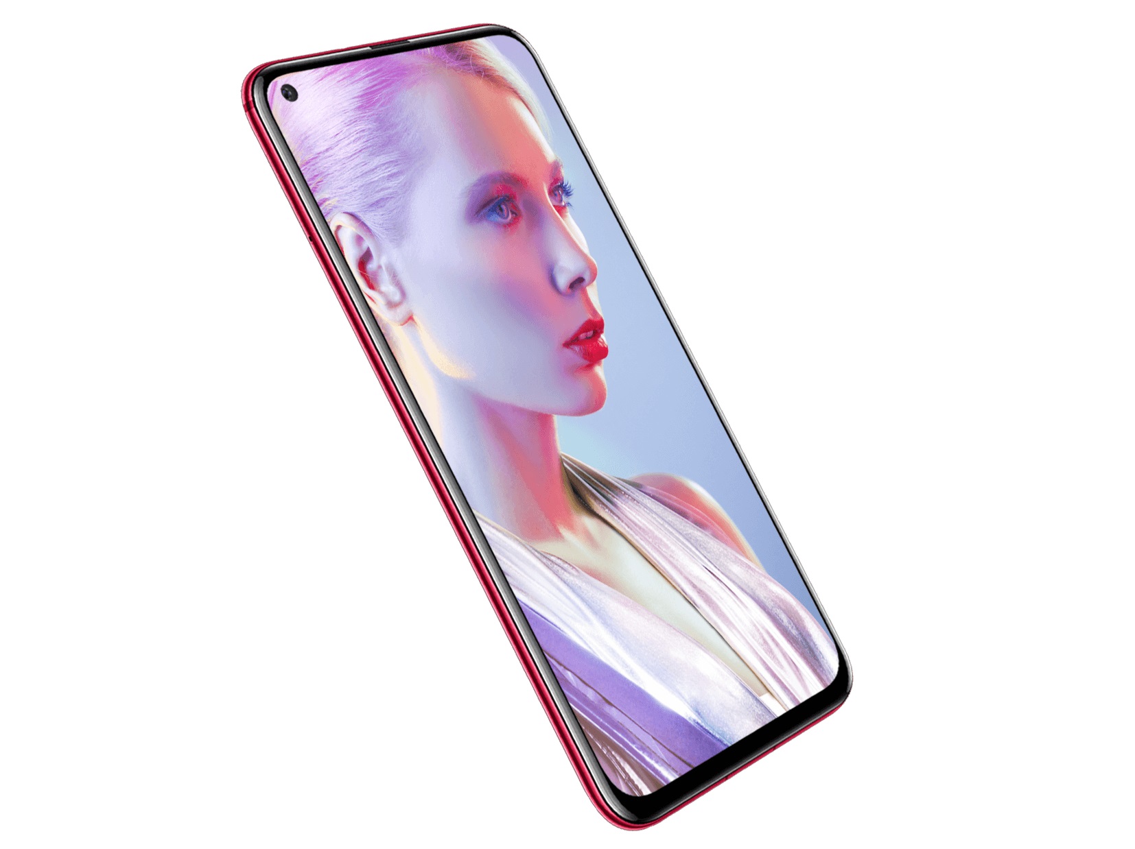 The Huawei Nova 4 smartphone in red from the front.