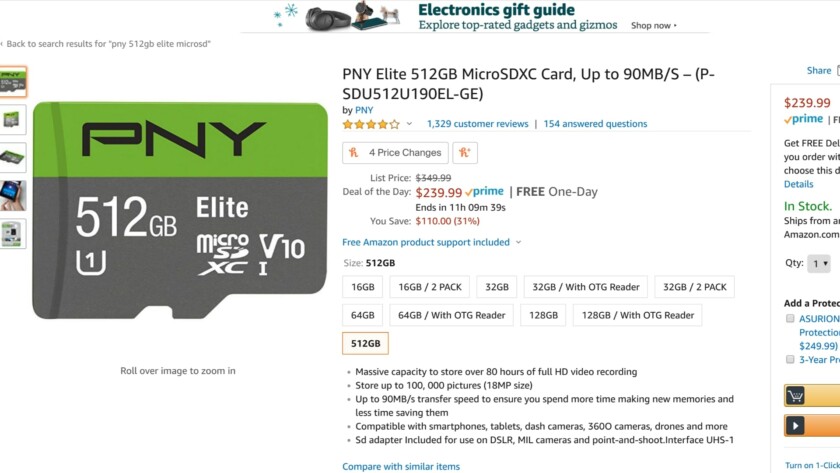 512GB PNY microSD Card Amazon listing