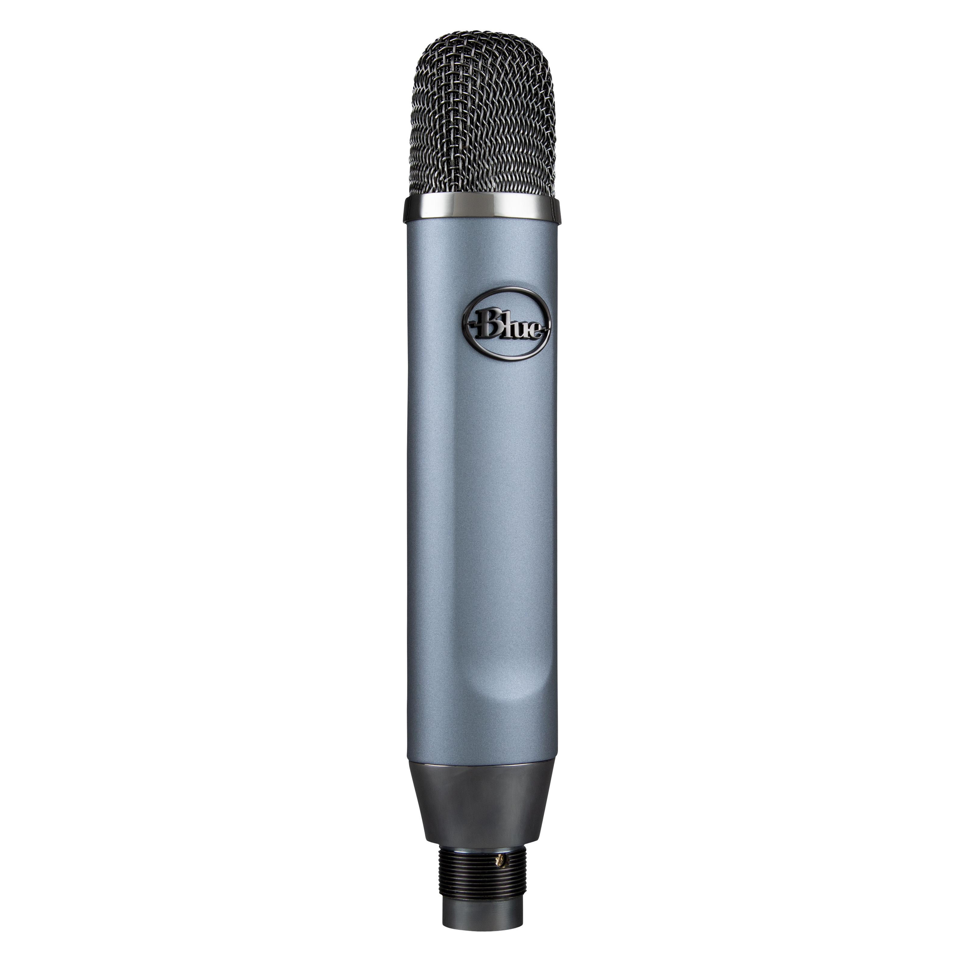 Blue Ember microphone on white background.