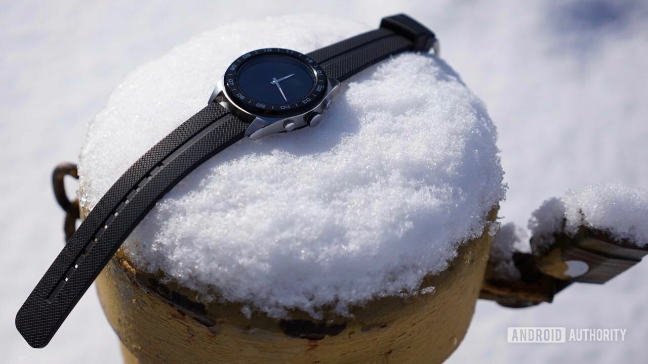 Black LG Watch W7 on a snow