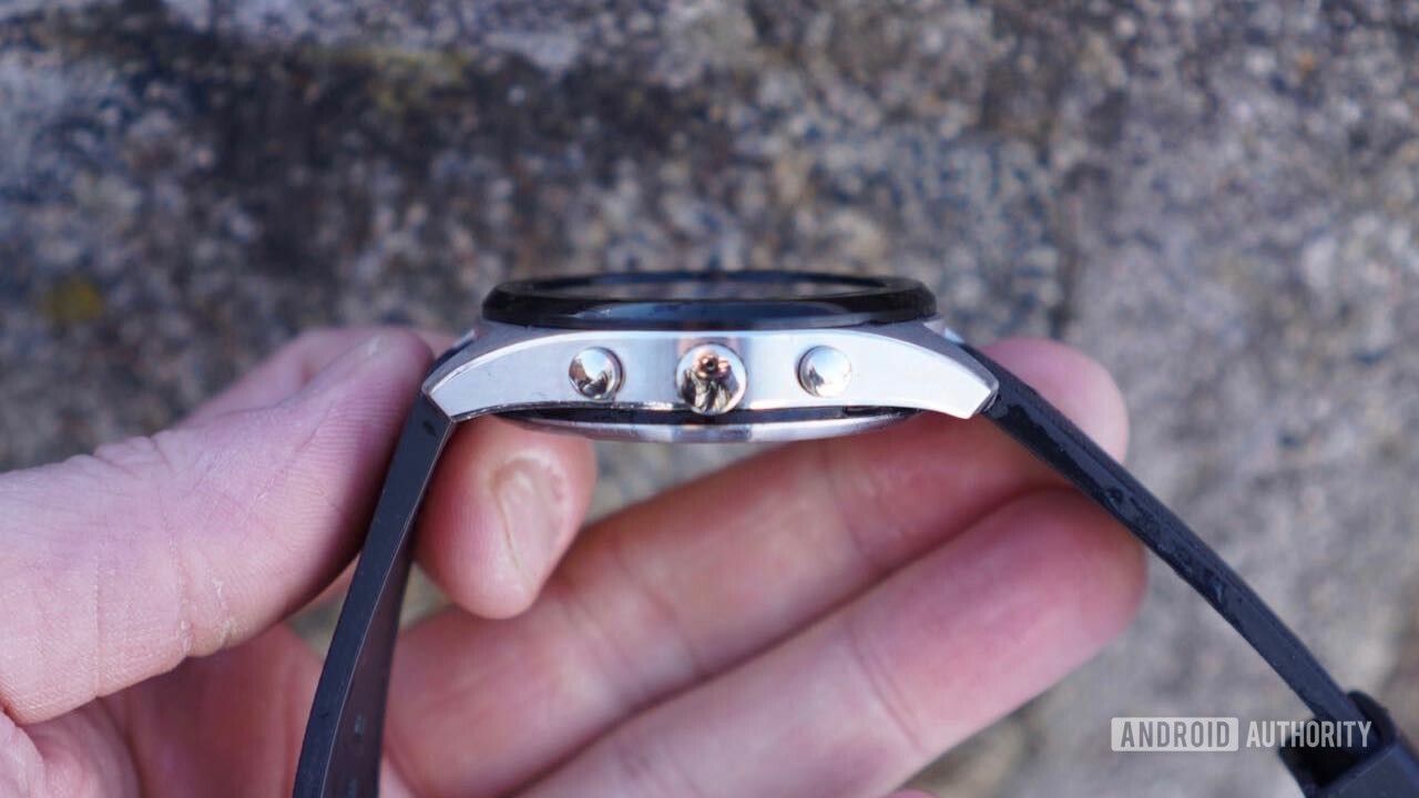 Side view of the buttons and crown of the LG Watch W7