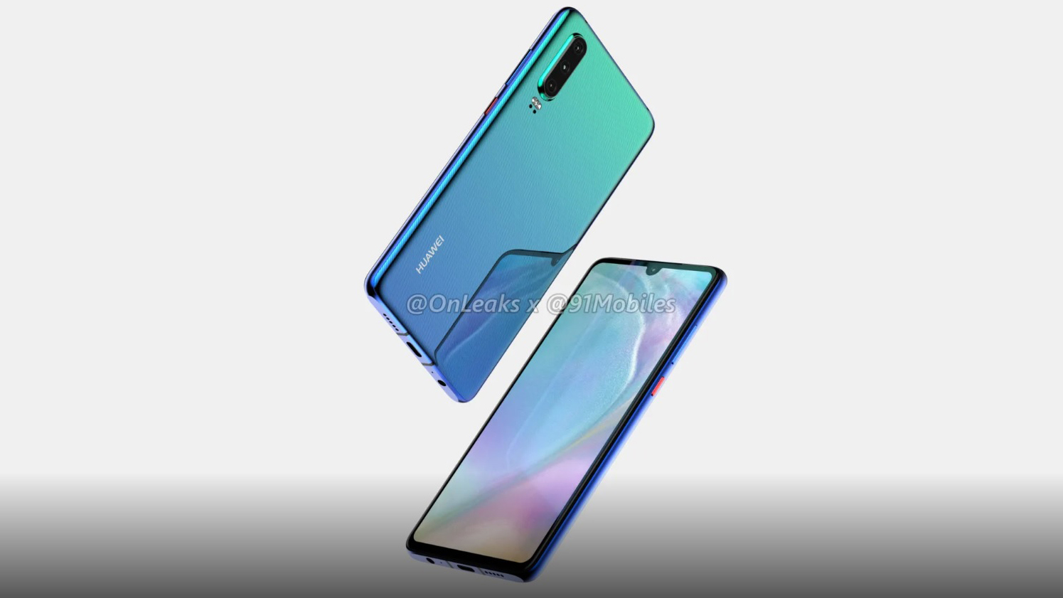 A rendered image of the Huawei P30.