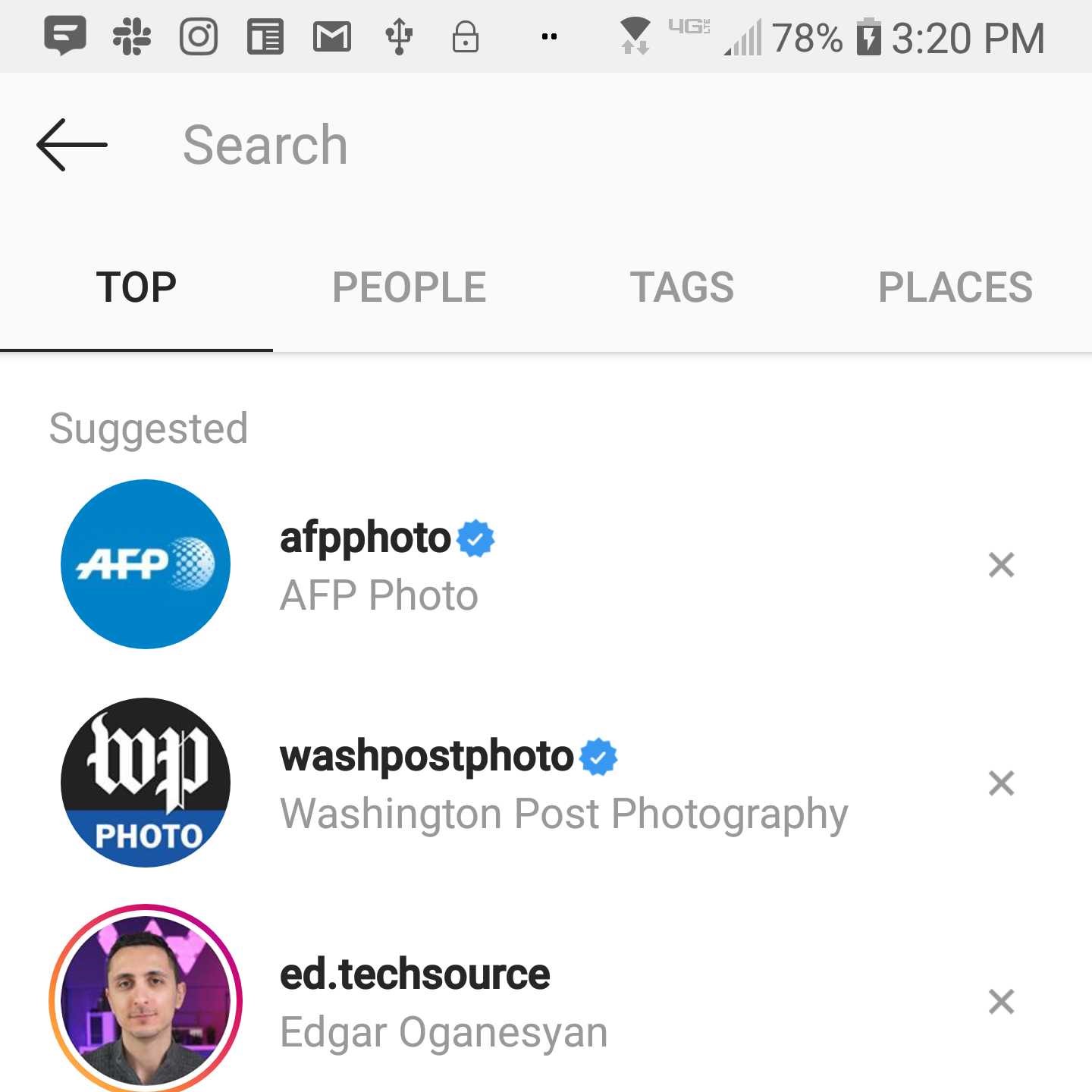 Instagram screenshot of the search menu - Tips & Tricks for Instagram