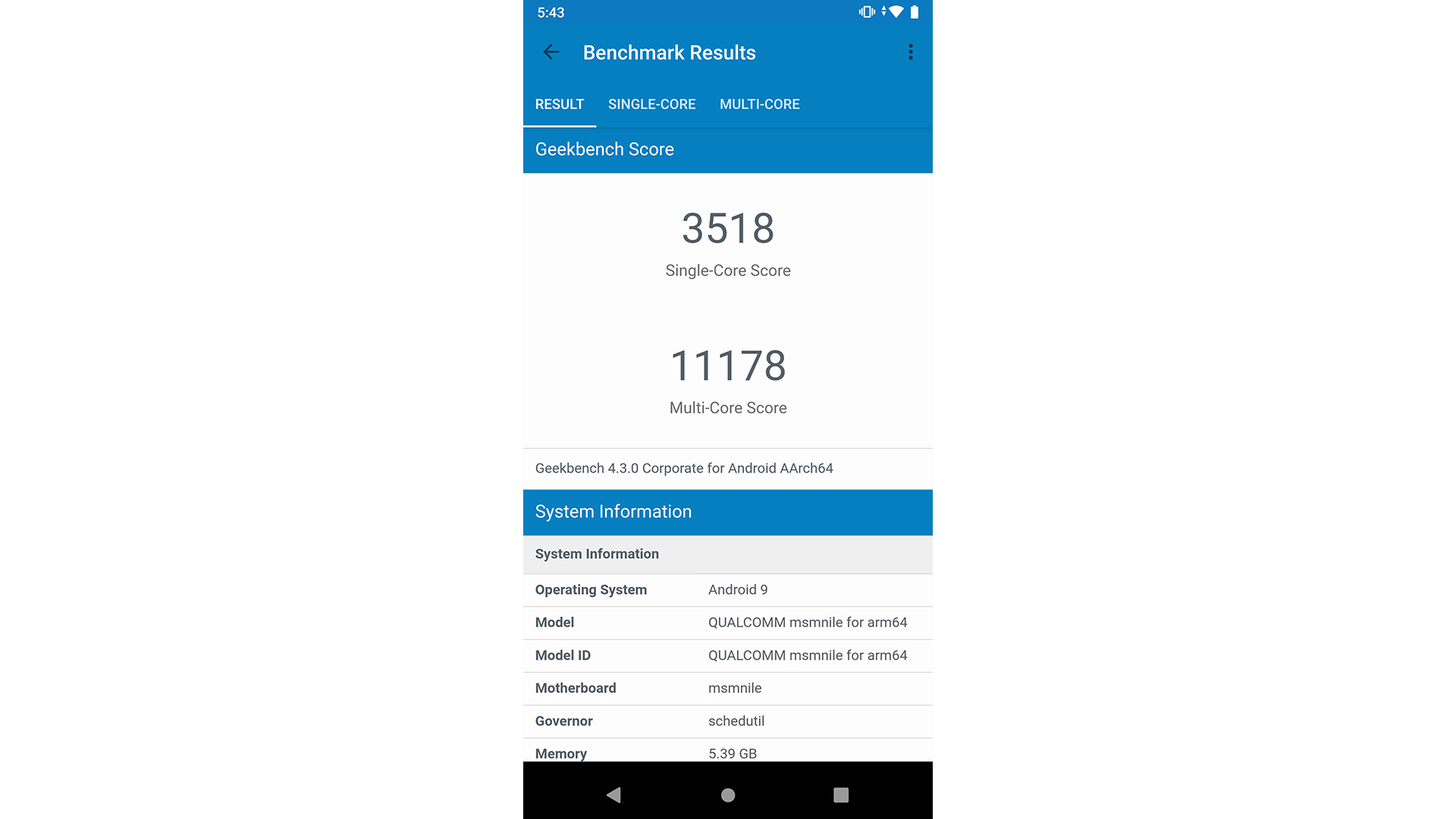 Geekbench multicore results for the Qualcomm Snapdragon 855