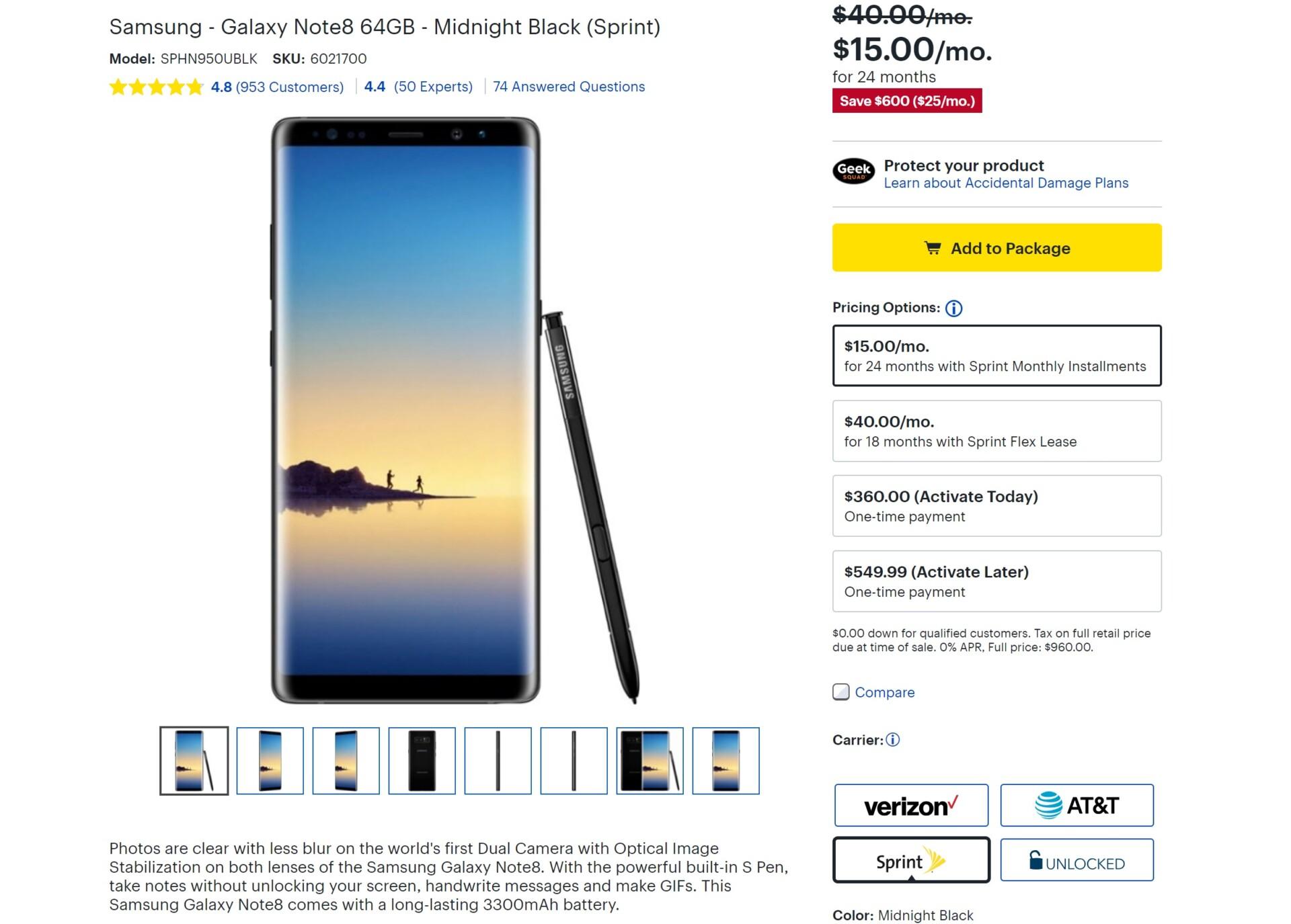 Deal Galaxy Note 8 Sprint Down To Mouth Watering 360 At Best Buy