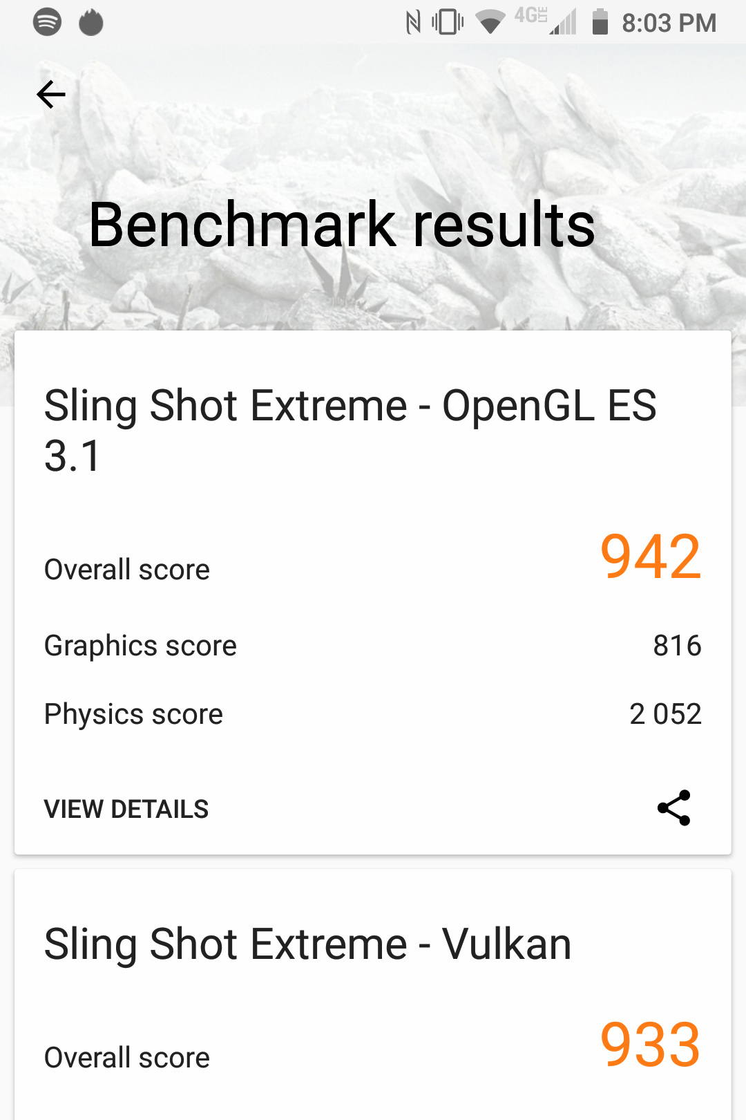 Screenshot of the BlackBerry Key2 LE 3DMark benchmark results