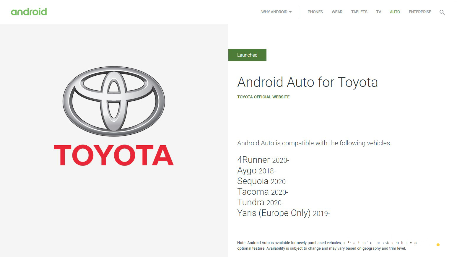 Toyota Android Auto Available