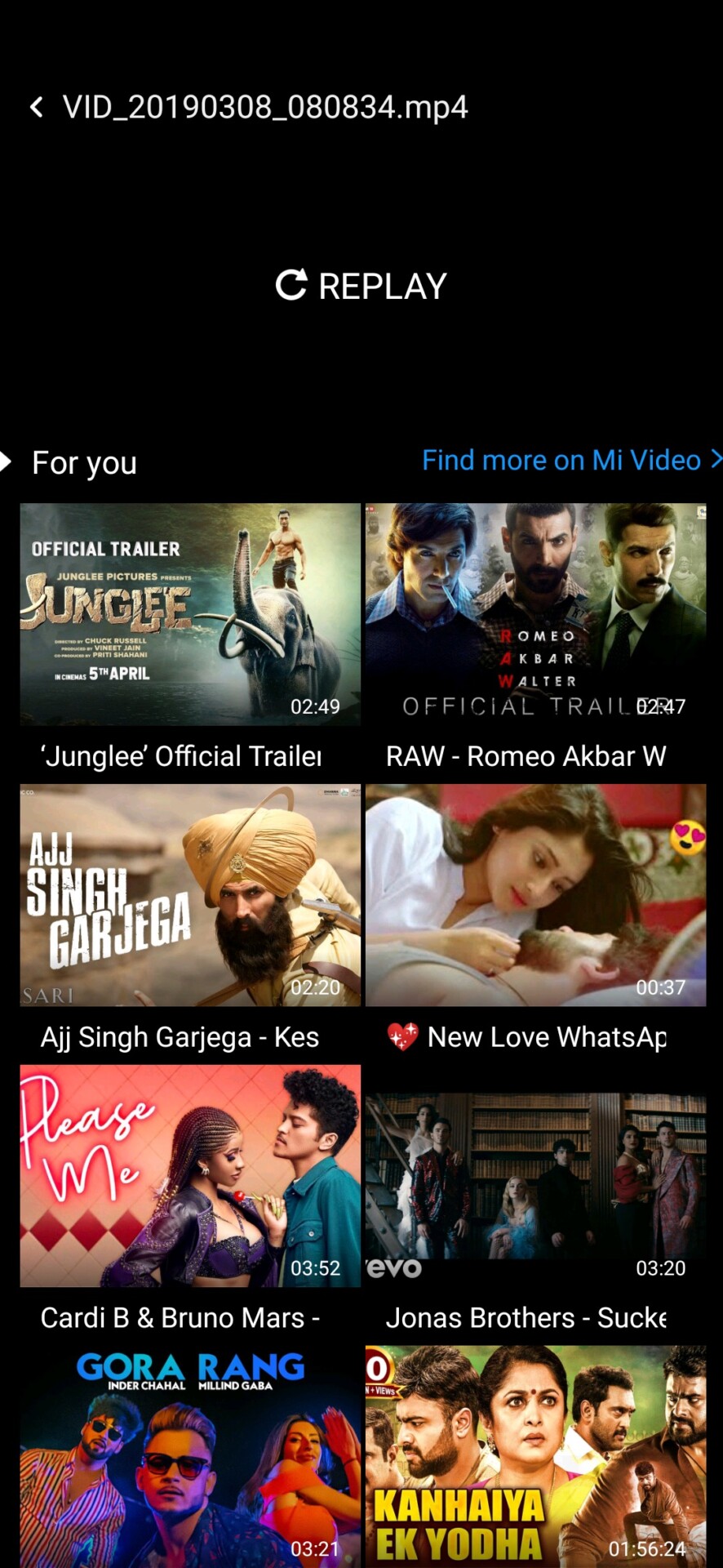 Screenshot of the Redmi Note 7 Pro video player.