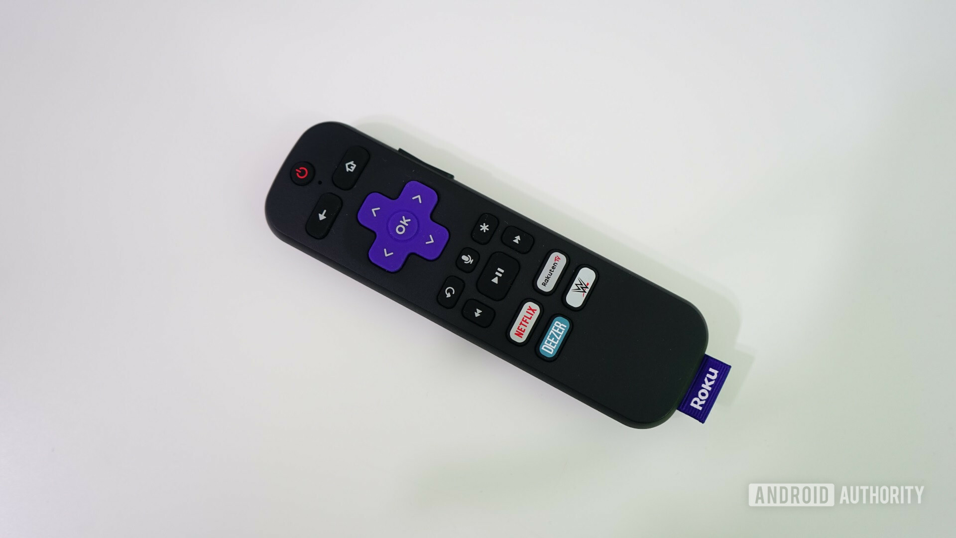 Top view of the Roku Streaming Stick Plus remote against a white background.