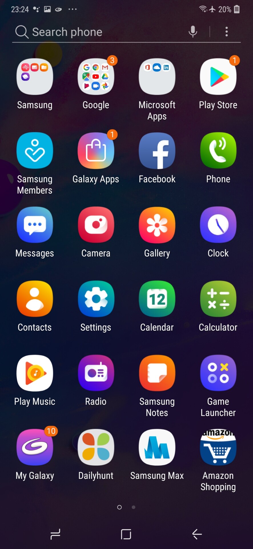 Screenshot of the Samsung Galaxy M30 default app drawer