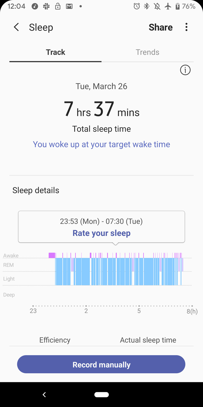 Samsung Health sleep tracking